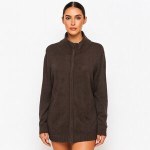 Banana Republic Solid Brown Full Zip Tight Knit Sweater pockets cotton Blend XL